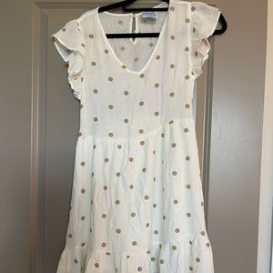 White with tan polka dots mini dress